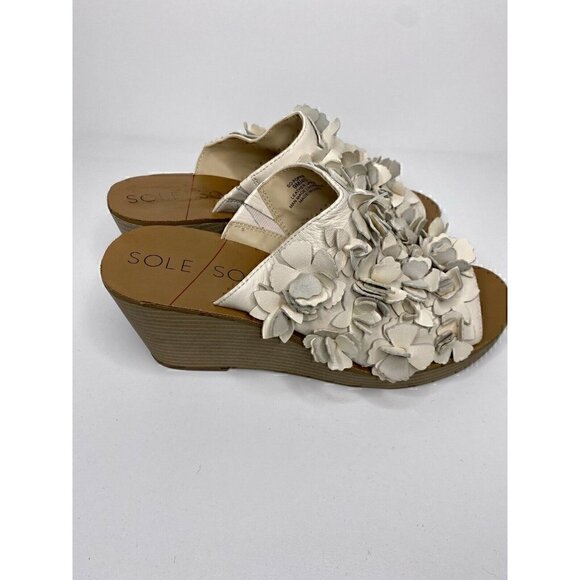 Sole Society Sandals Size 9M Women's So Poppy Leather Slip On Wedge Beige Floral - Picture 4 of 7